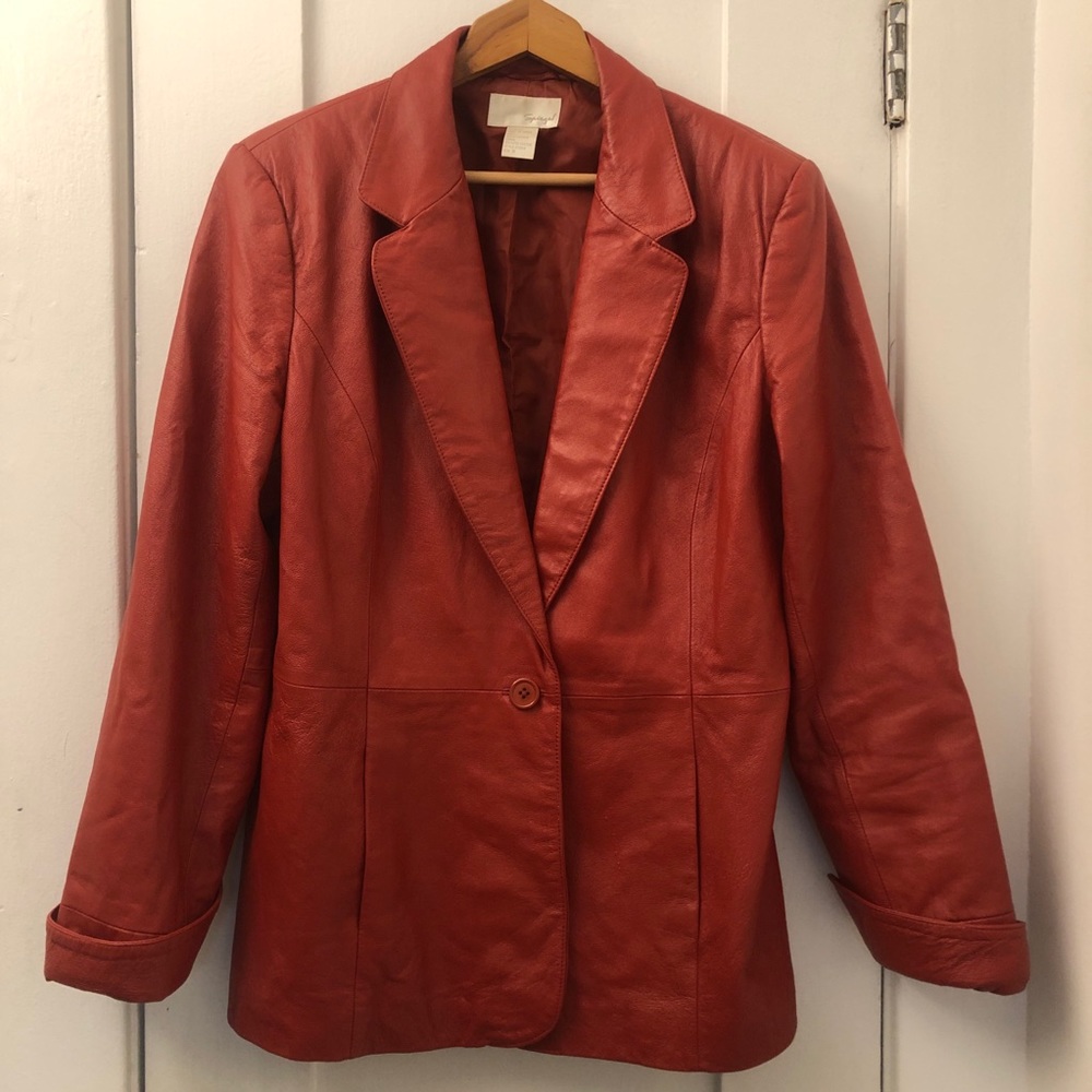 spiegel scarlett red leather, oversized jacket in size 18, good condition